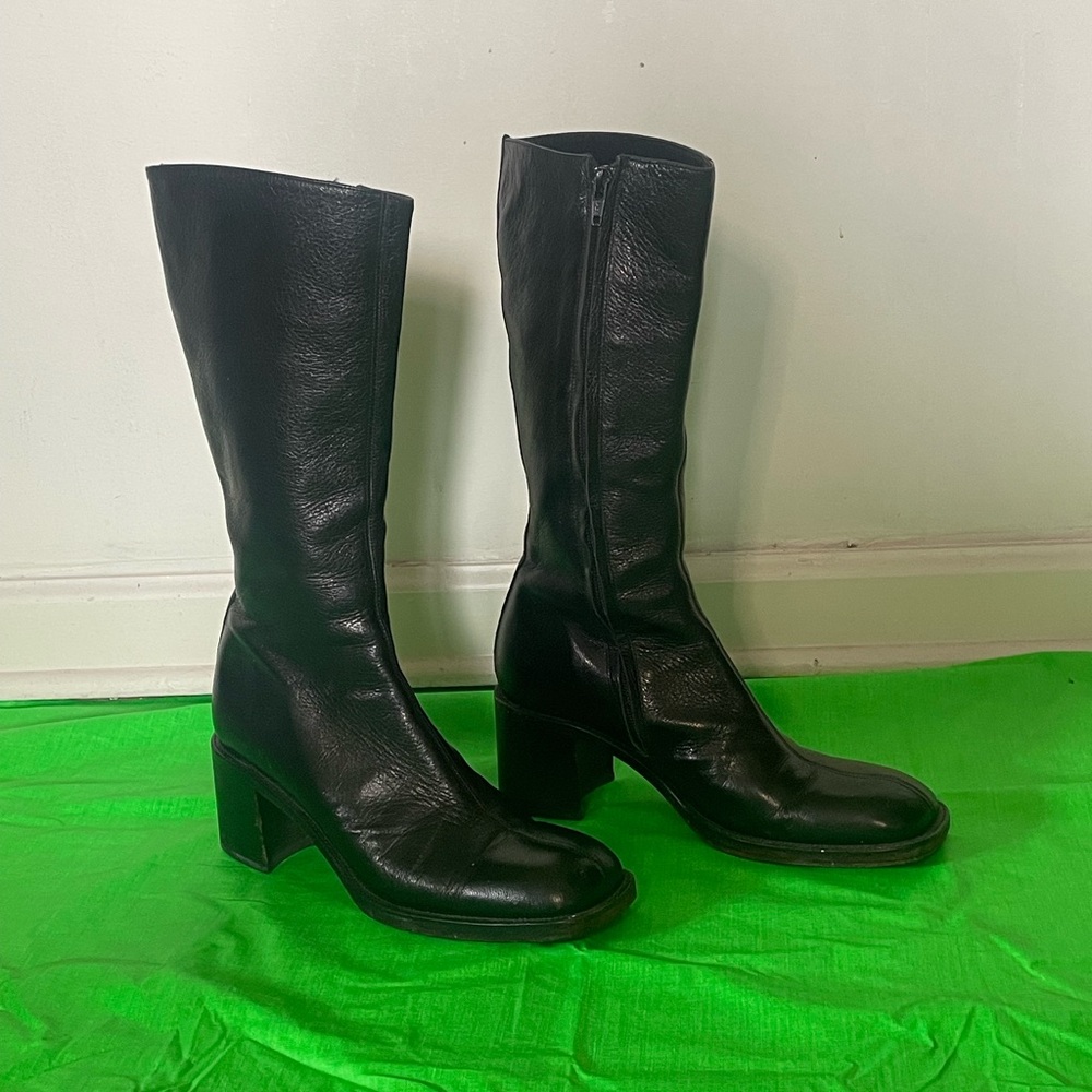 Free Lance Paris 37 Black Leather Calf-High Boots Vintage
